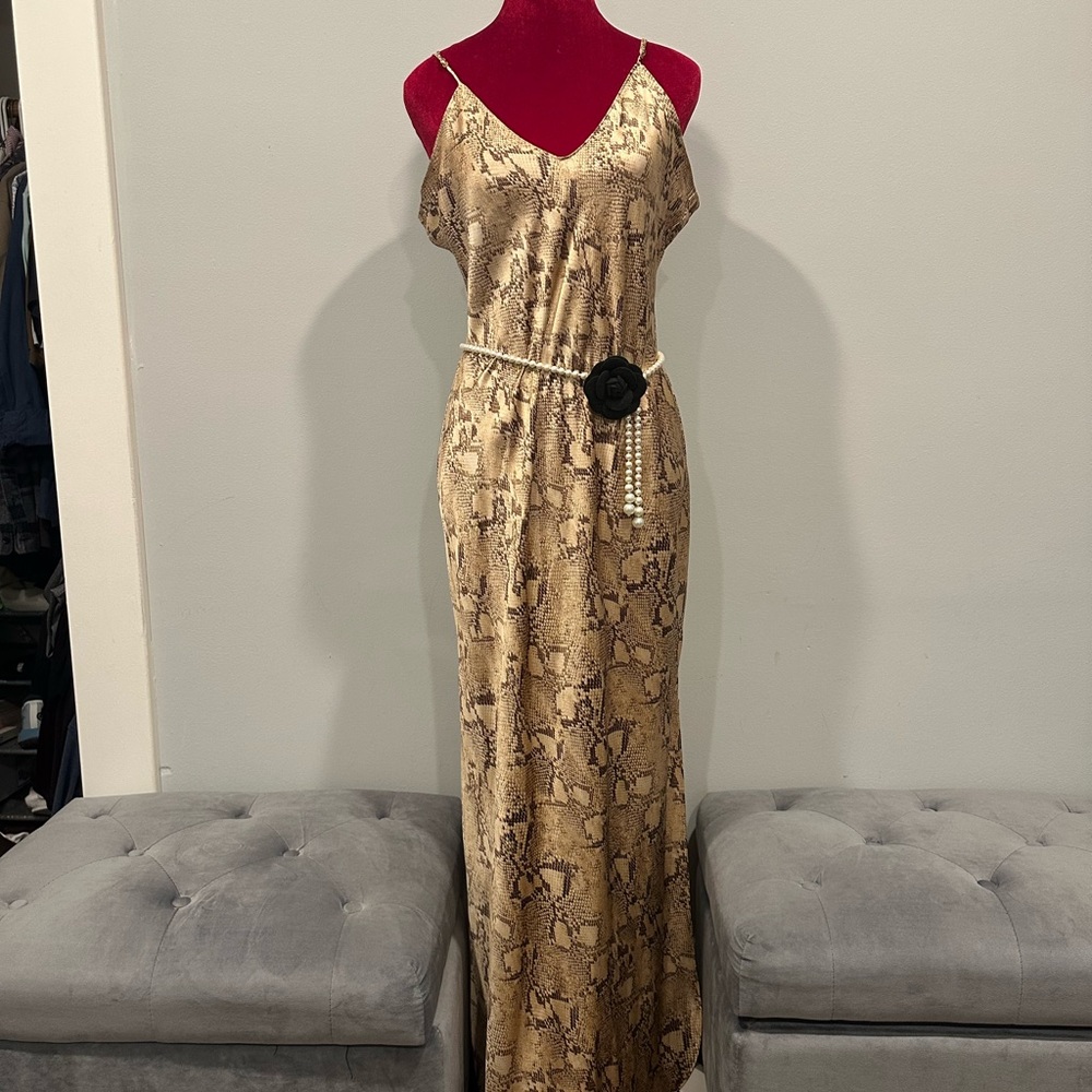 Banana Republic Gold Snake-Print Slip Maxi Dress ( no belt included)